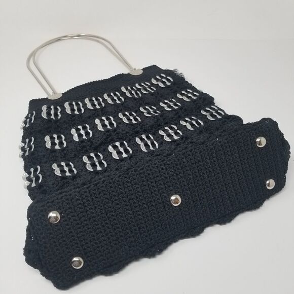 Black Macrame Shoulder Bag with Pop Tabs - Picture 12 of 13